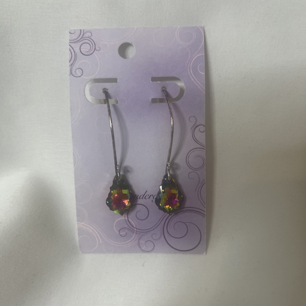 Handcrafted Swarovski Teardrop‎ Iridescent Hanging Earrings Rainbow Dangle NEW